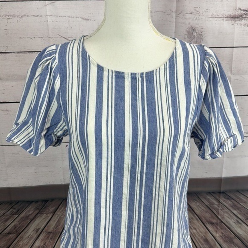Cabi 5343 Top Shirt Small Blue‎ White Wing Striped Linen Beach Costal Nautical - Picture 2 of 9